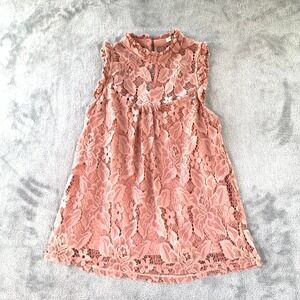 Boho Women's Size Small Lace Party Dress Sleeveless Mock Neck Keyhole Back Mini